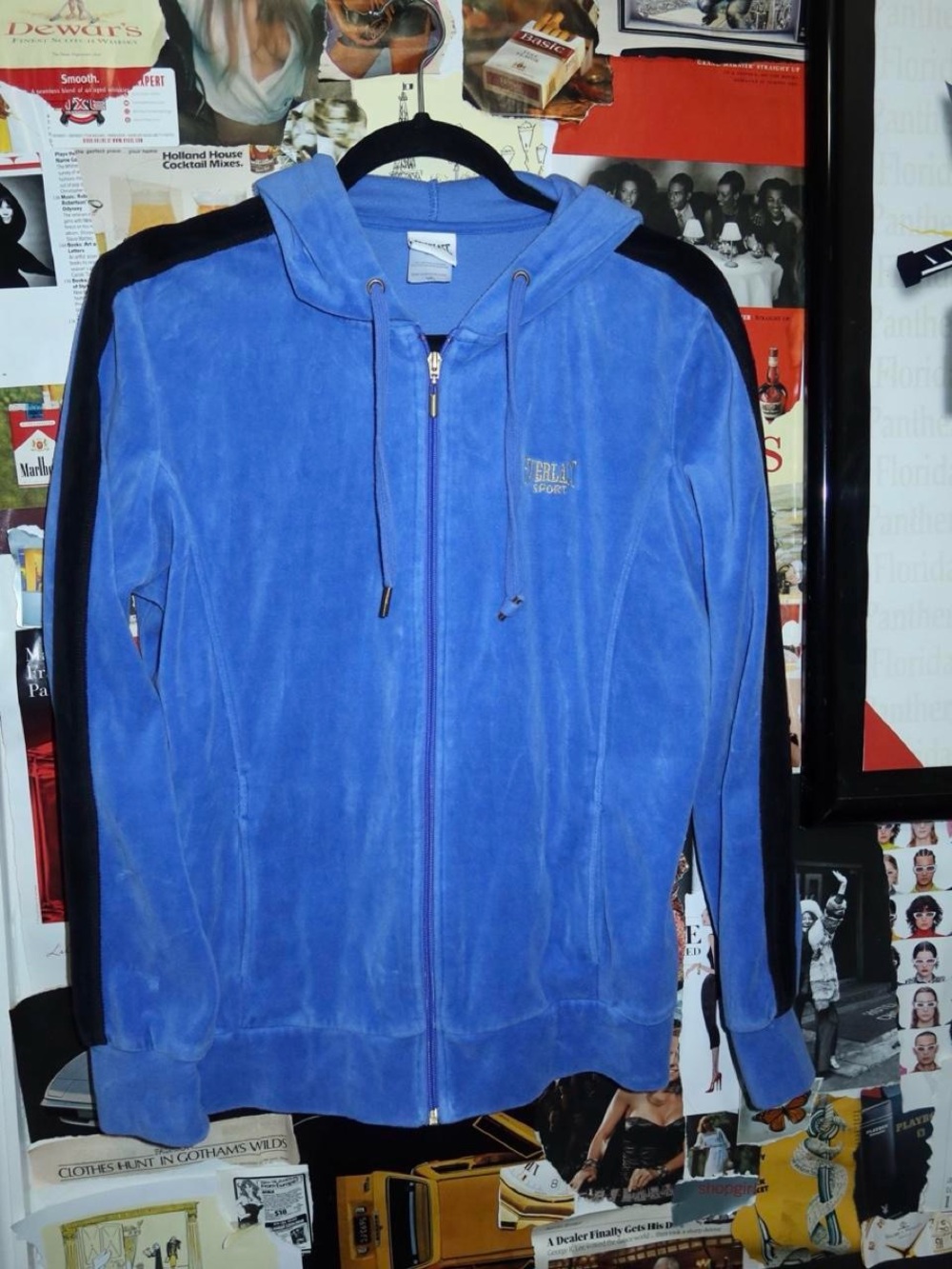 Everlast Blue Velour Zip Hoodie with Black Shoulder Stripes